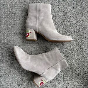 Franco Sarto Gray Suede booties with embroidered heel
NWOB
